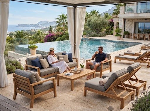 Capella sofa Cream White Outdoor Patio Sofa Set Modern Cream Style All-Weather Garden Lounge Sofa Suite